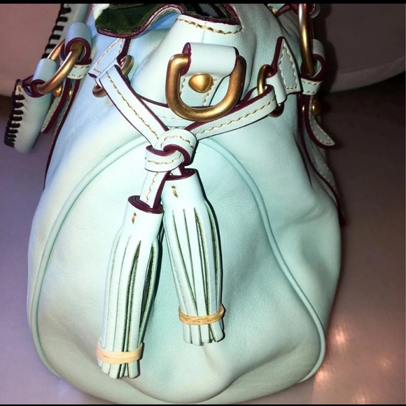 Dooney & Bourke large Florentine satchel in Aqua with strap - Picture 6 of 12